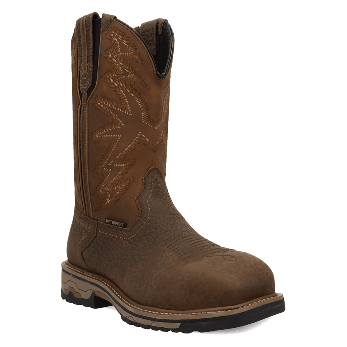 tumbleweed waterproof leather steel toe work boot 45 degree angle